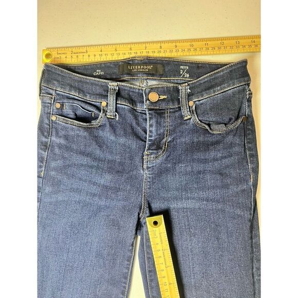 Liverpool Capri Pant Women's Blue Dark Wash Capri Jeans Petite 2/26 - Picture 5 of 10